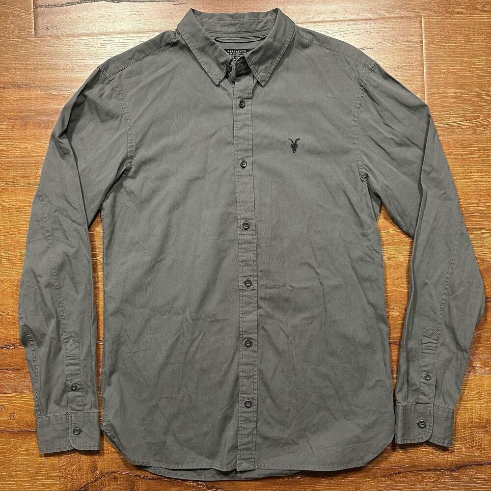 All Saints Twill Button Up Shirt Mens S Gray Long Sleeve Designer City Career